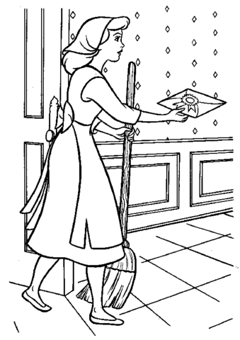 Cinderella Brings An Envelope  Coloring Page